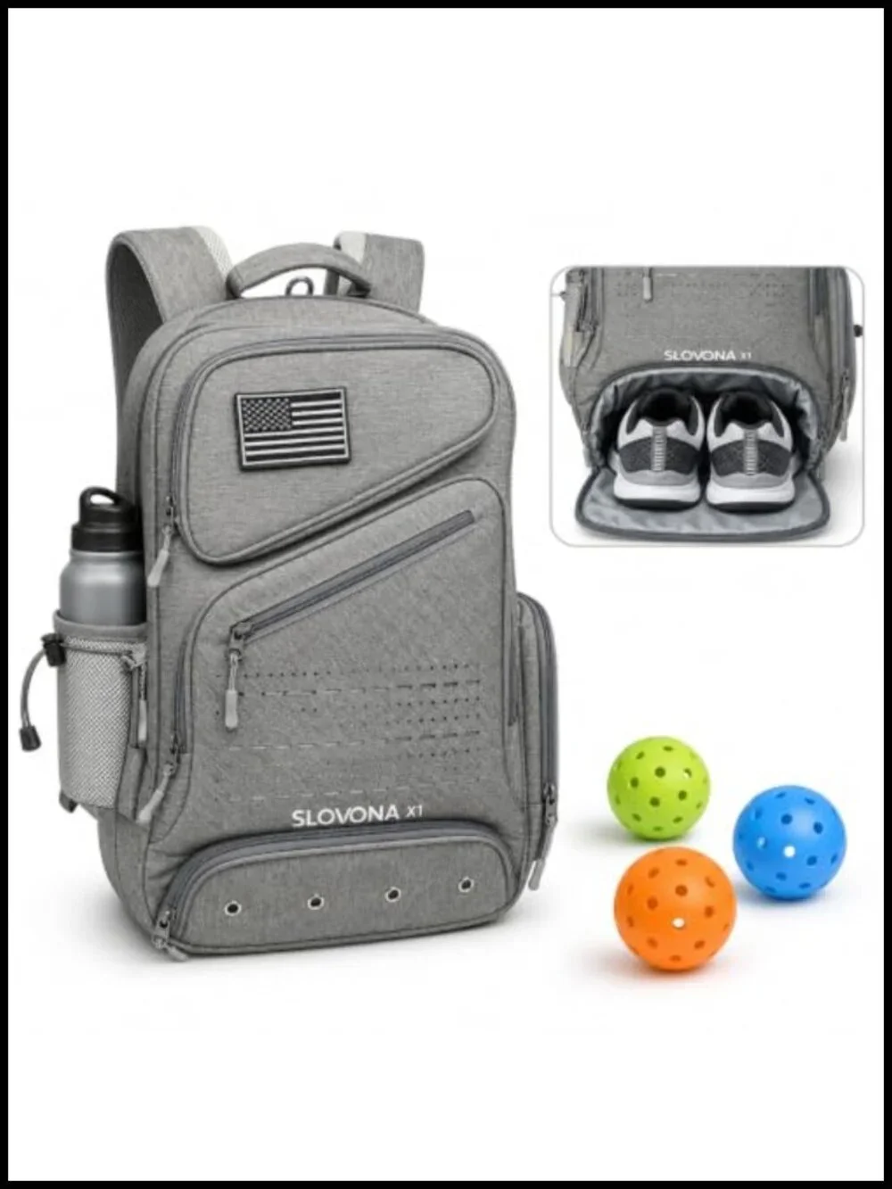 Pickleball Backpack with Shoe Compartment, Holds 4 Paddles, Insulated Pocket